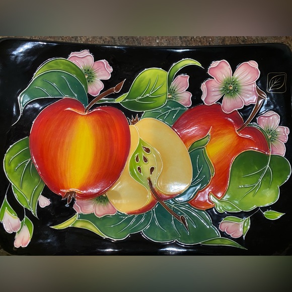 Set Of 2 NWT Vintage 2004 Blue Sky Apple And Apple Blossom 3D Ceramic Dish - Picture 4 of 12
